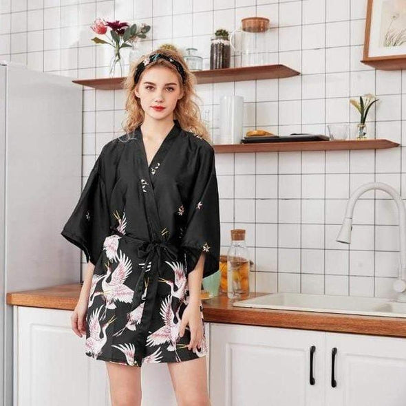 Ayaka Satin Kimono in Black