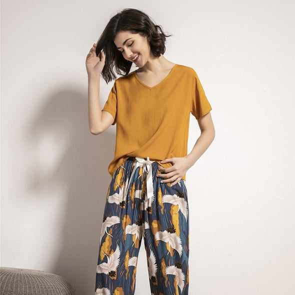 Dahlia Floral Pajamas in Yellow