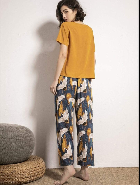 Dahlia Floral Pajamas in Yellow